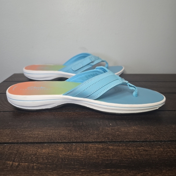 Clark's Cloudsteppers Breeze Sea Turquoise Ombre Women Flip Flop Sandals Size 9 - Picture 5 of 11